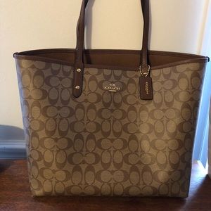 Coach khaki/gold city reversible tote